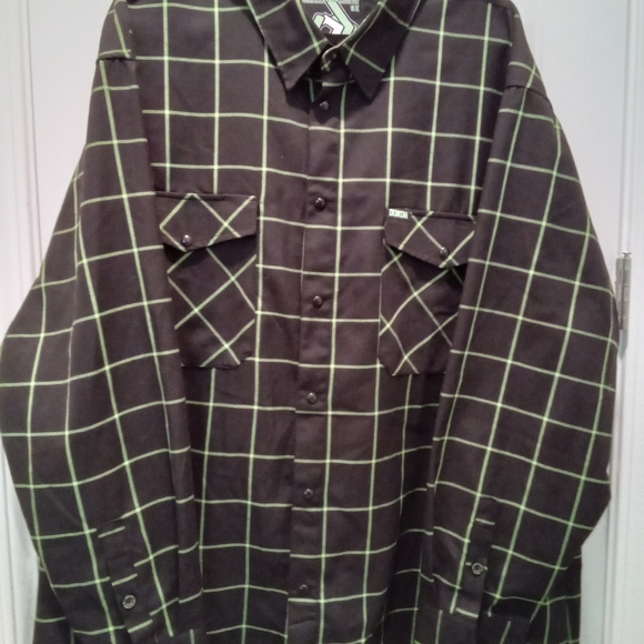 Dixxon's The Factory Black with Lime Green Grid Flannel & Snaps Mens Size 5XL